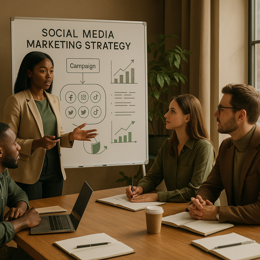 Dashboard view showing AI citation tracking metrics and source mentions for a social media marketing strategy