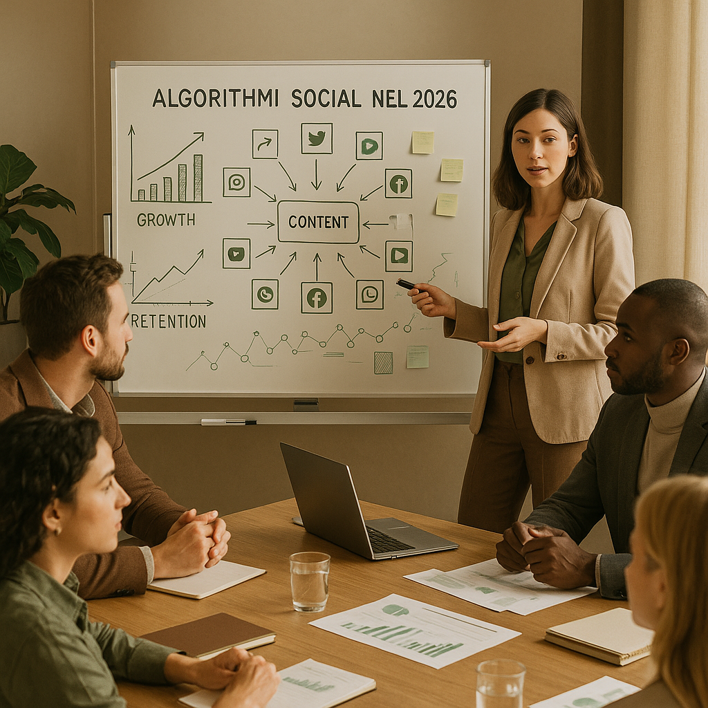 Dashboard che mostra i segnali di ranking degli algoritmi social su più network nel 2026