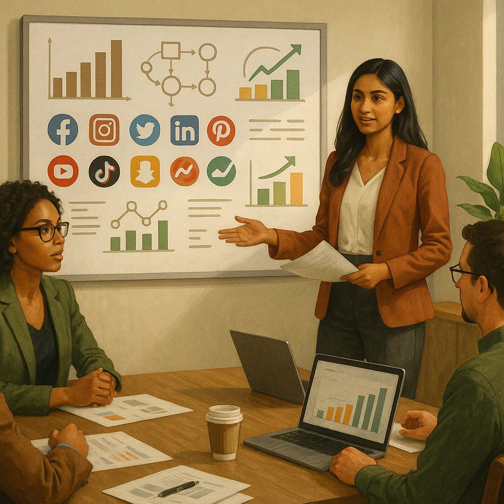 Dashboard com sinais de ranqueamento de algoritmos de redes sociais em 2026 em várias plataformas