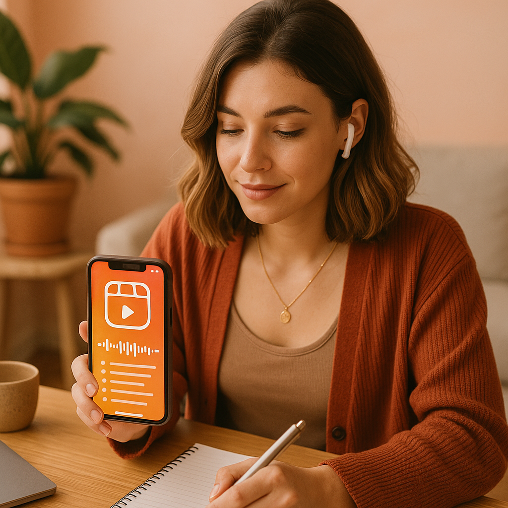 Creator che modifica un Reel Instagram con idee audio di tendenza su uno smartphone