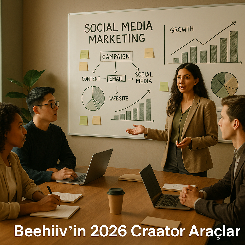 Webinar ve paywall özellikleri görünen Beehiiv creator araçları panosu, dizüstü bilgisayar ekranında