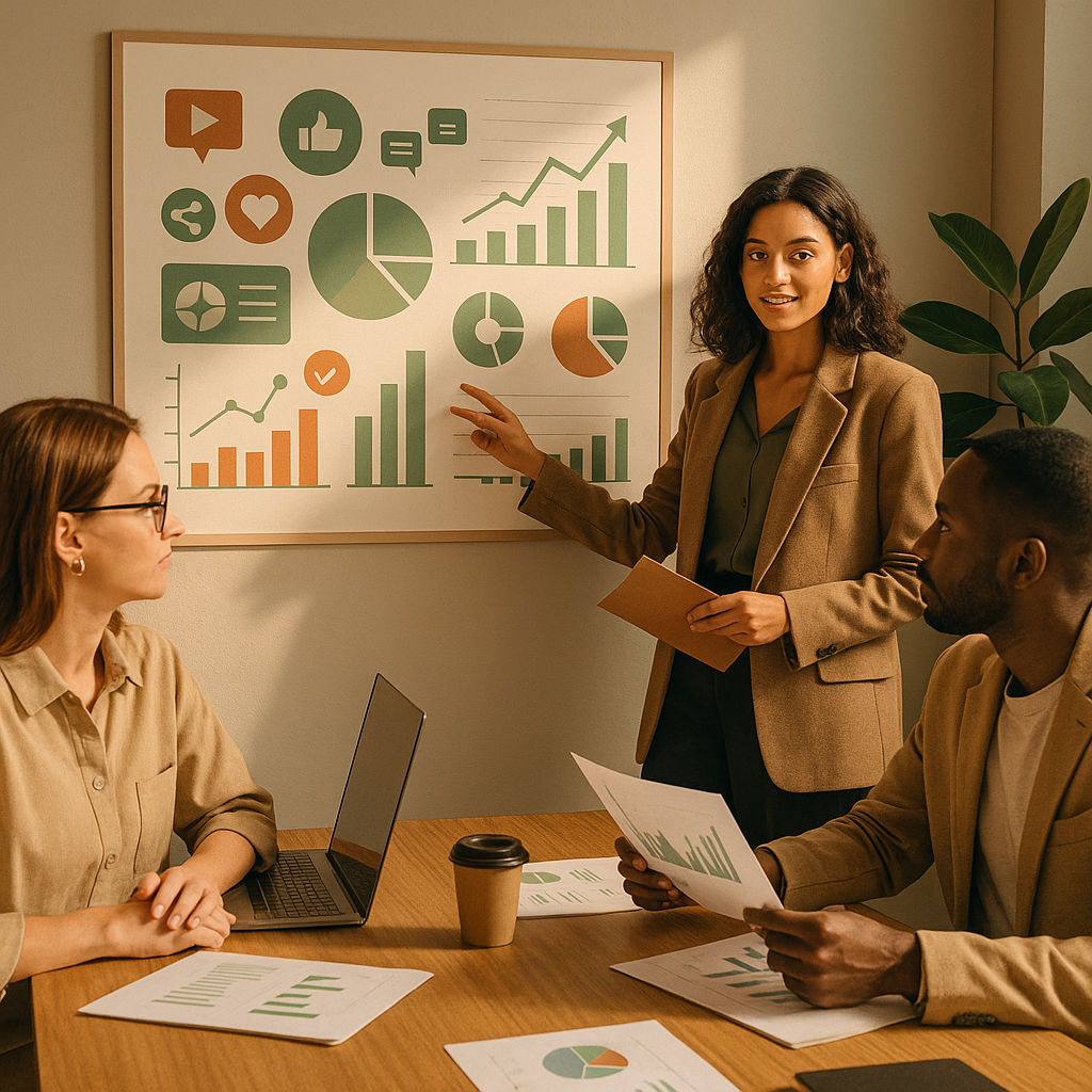 Persone che interagiscono con una dashboard di analisi sui social