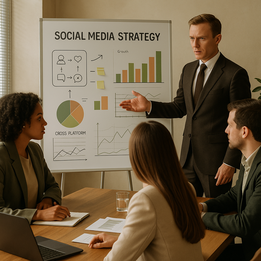 Illustrazione di un feed social con controlli AI e navigazione più calma.