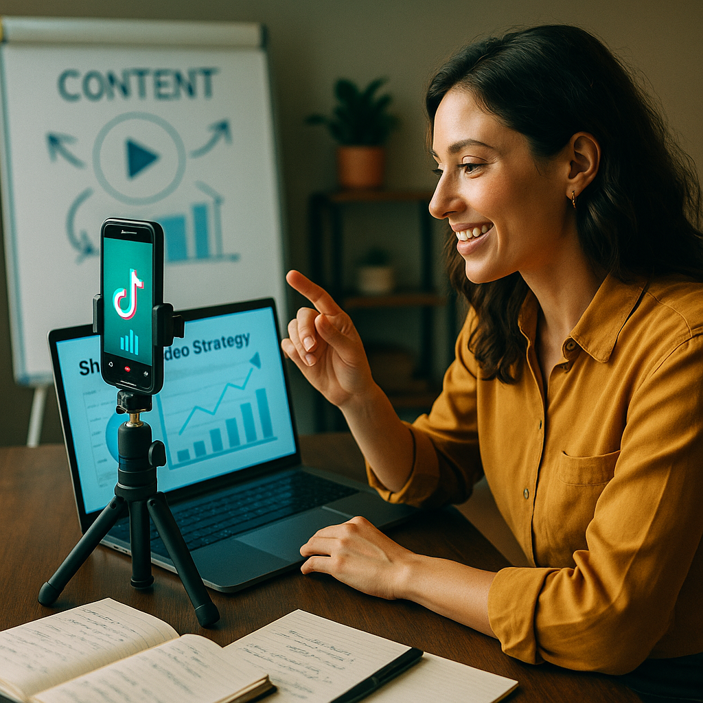Creador editando un vídeo de TikTok mientras analiza canciones virales del Reino Unido y métricas de engagement