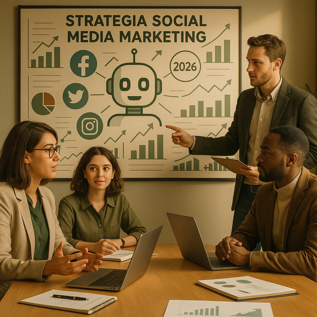 Illustrazione di agenti AI che supportano i social media manager