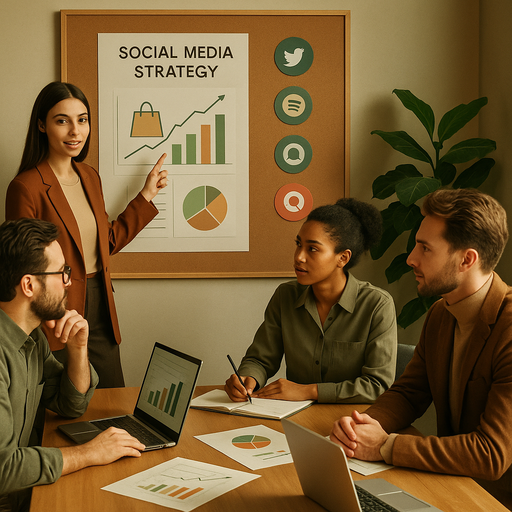 Ilustración de estrategia de redes sociales para marcas minoristas