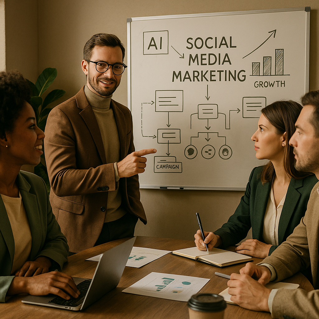 Illustration di agenti IA interagenti sui social