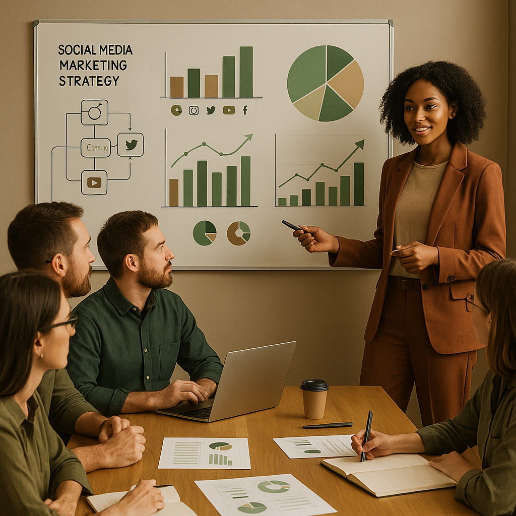 Créateurs utilisant une application de montage mobile pour optimiser leur stratégie marketing sur les réseaux sociaux.