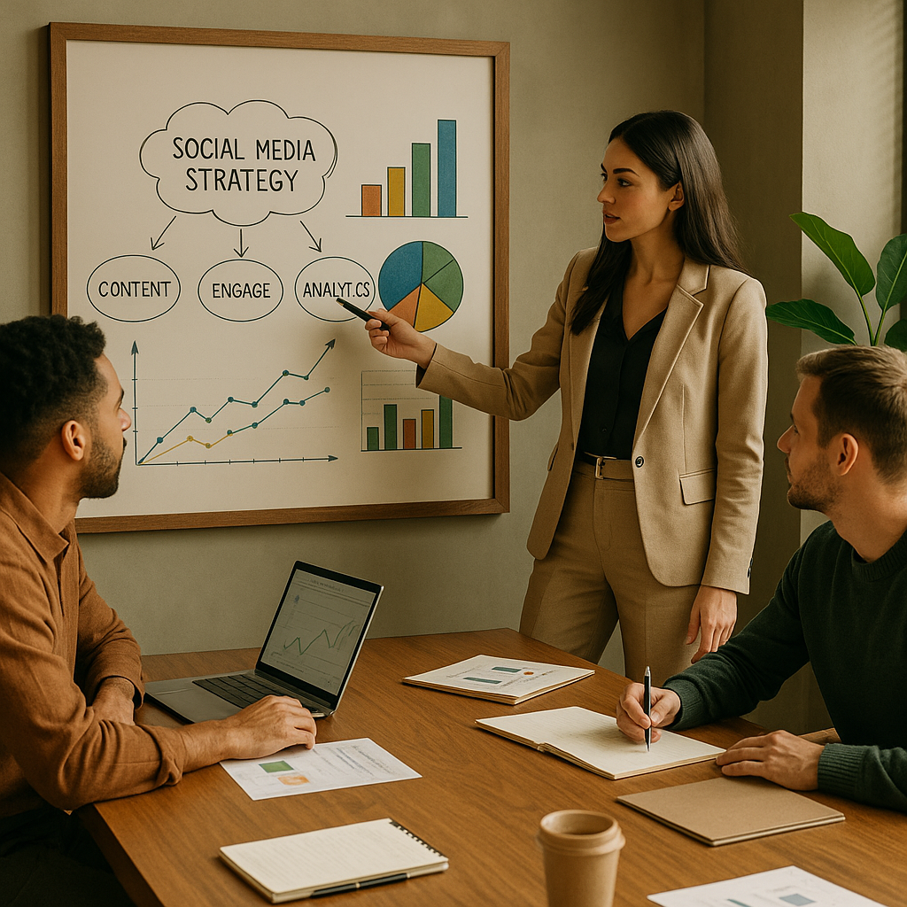 Equipo planificando pilares de contenido para una estrategia de marketing en redes sociales