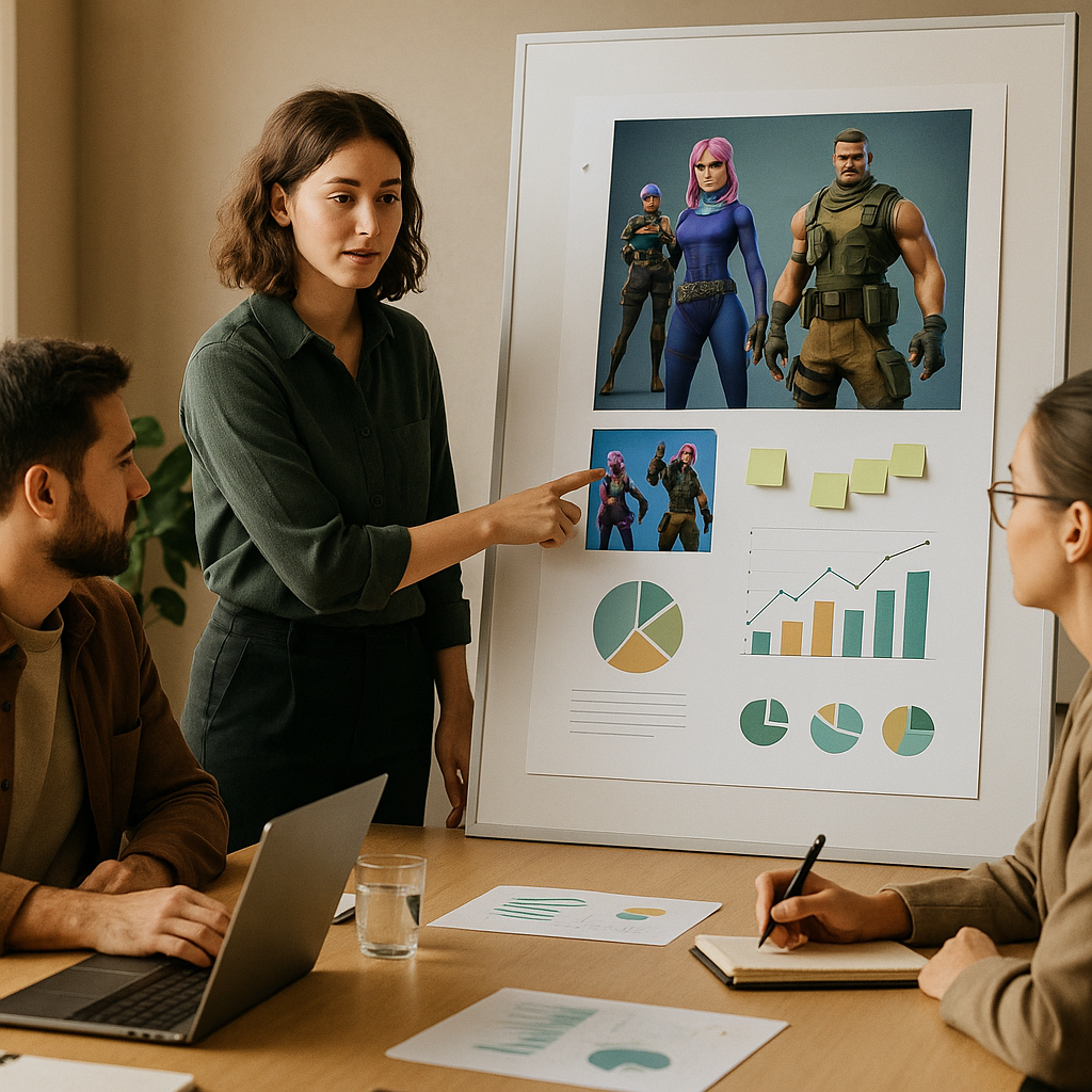 Fortnite-style AI character concept with chat interface and creator tools