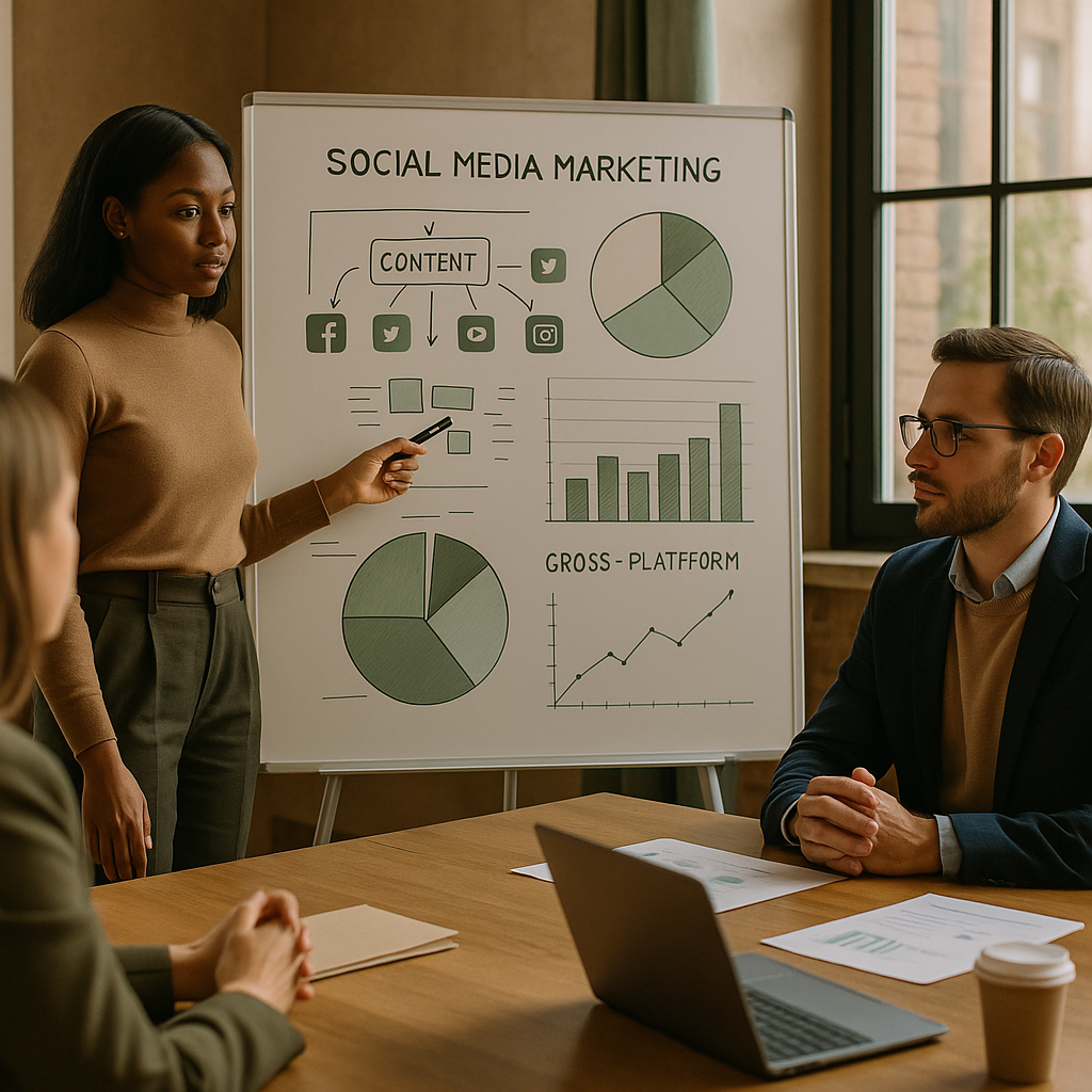 Marketingteam bekijkt generative engine optimization KPI’s op een dashboard