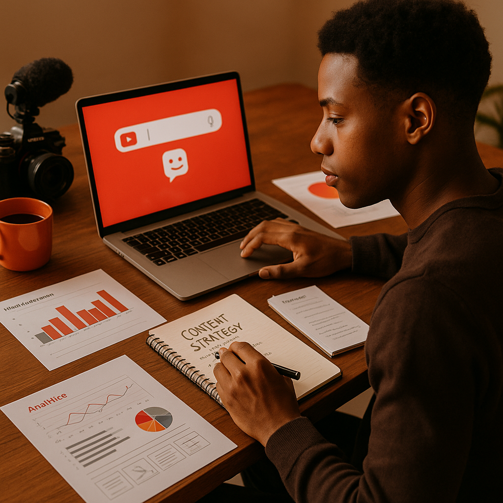 Illustratie van een AI-chatbot die reageert op YouTube-zoekresultaten op een scherm