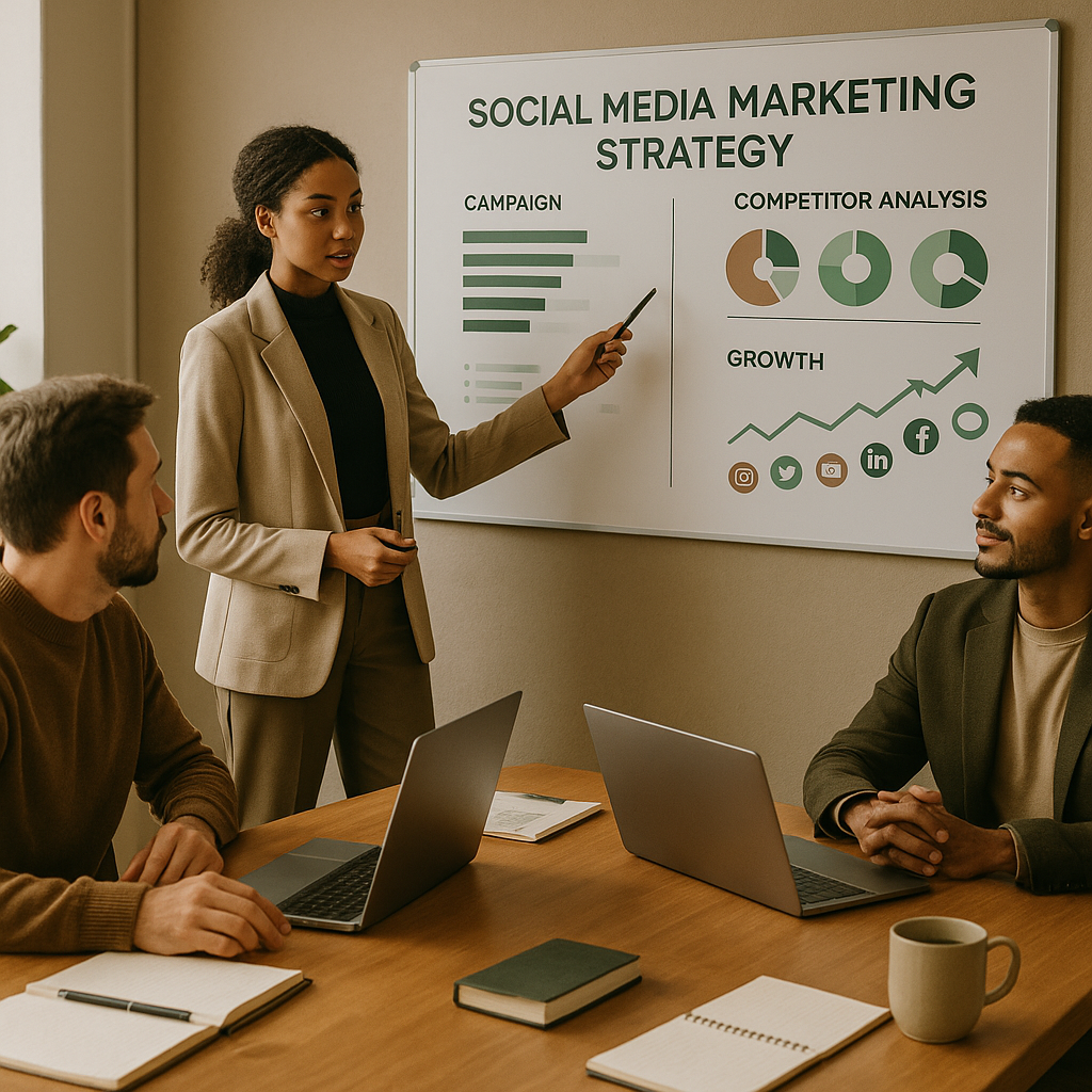 Team analyseert prestaties van sociale media op een dashboard