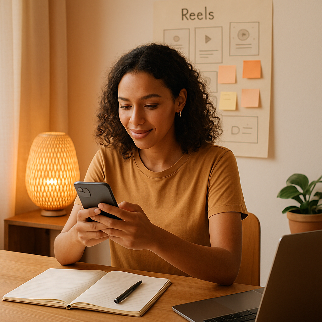 Creator reviewing Instagram analytics and monetization options on a laptop and phone