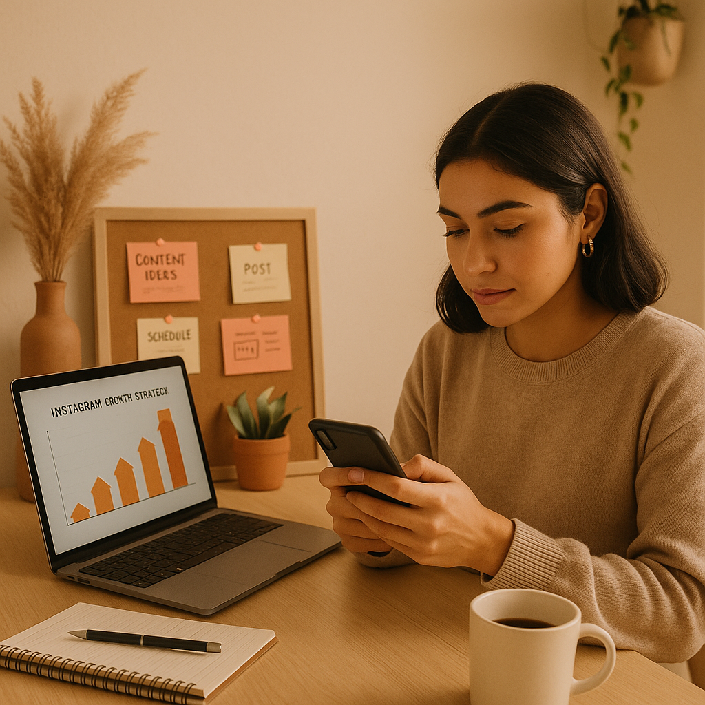 Person using a smartphone with Instagram branding and analytics