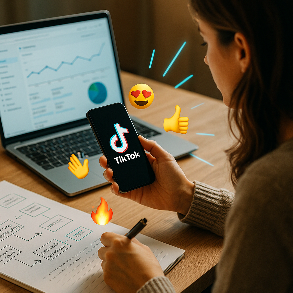 TikTok creator using emoji codes in captions and comments to improve engagement and visibility