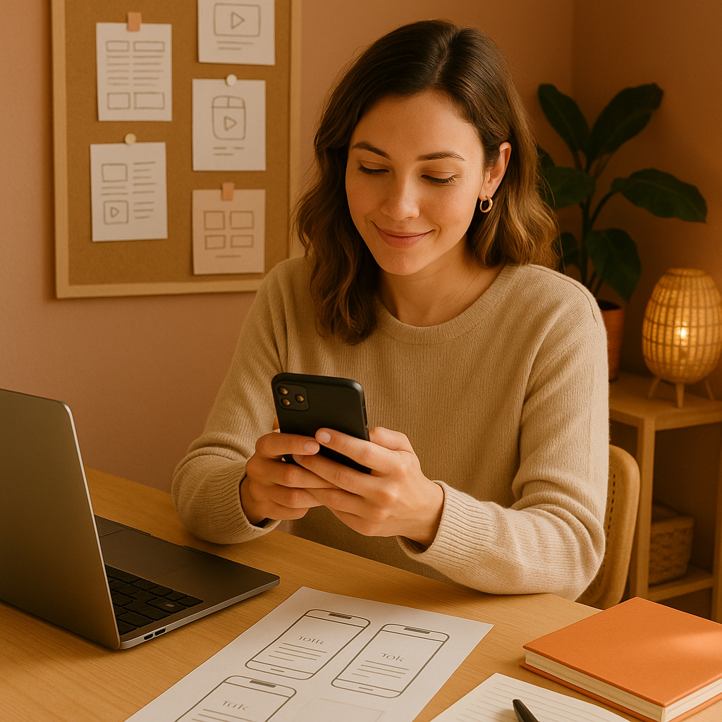 Creator bekijkt Instagram-analytics en verdienopties op laptop en telefoon