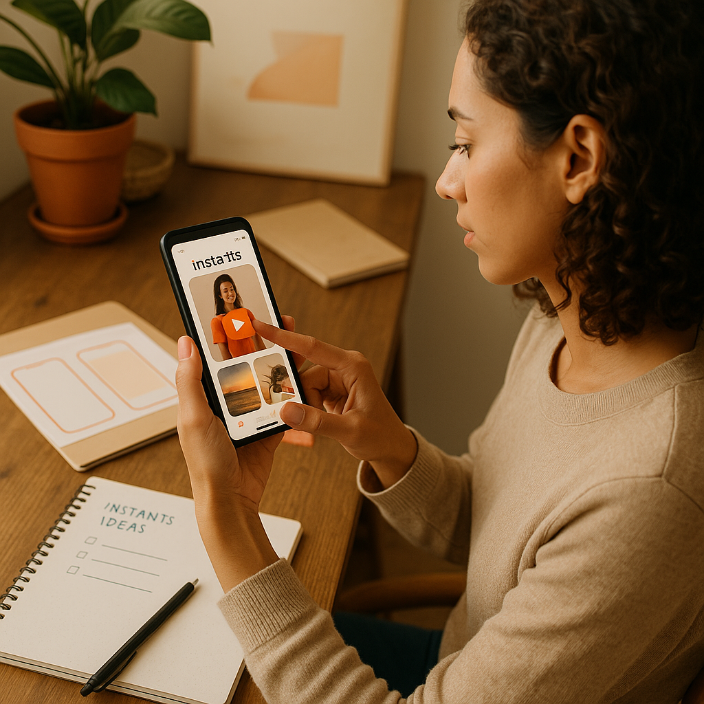 Interface do aplicativo Instagram em um conceito de fotos que somem e nova experiência de compartilhamento Instants