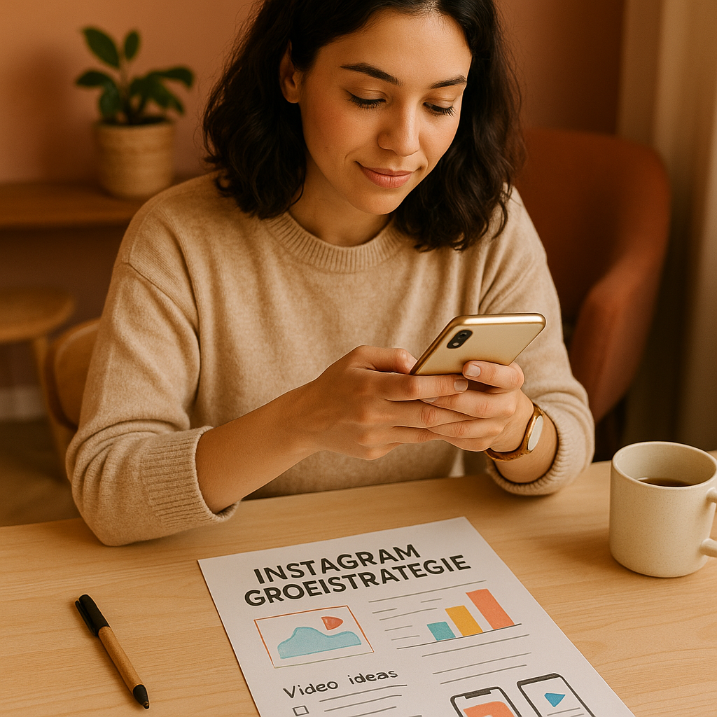 Een socialmediamanager bekijkt Instagram-updates en groeistatistieken op een laptop in 2026.