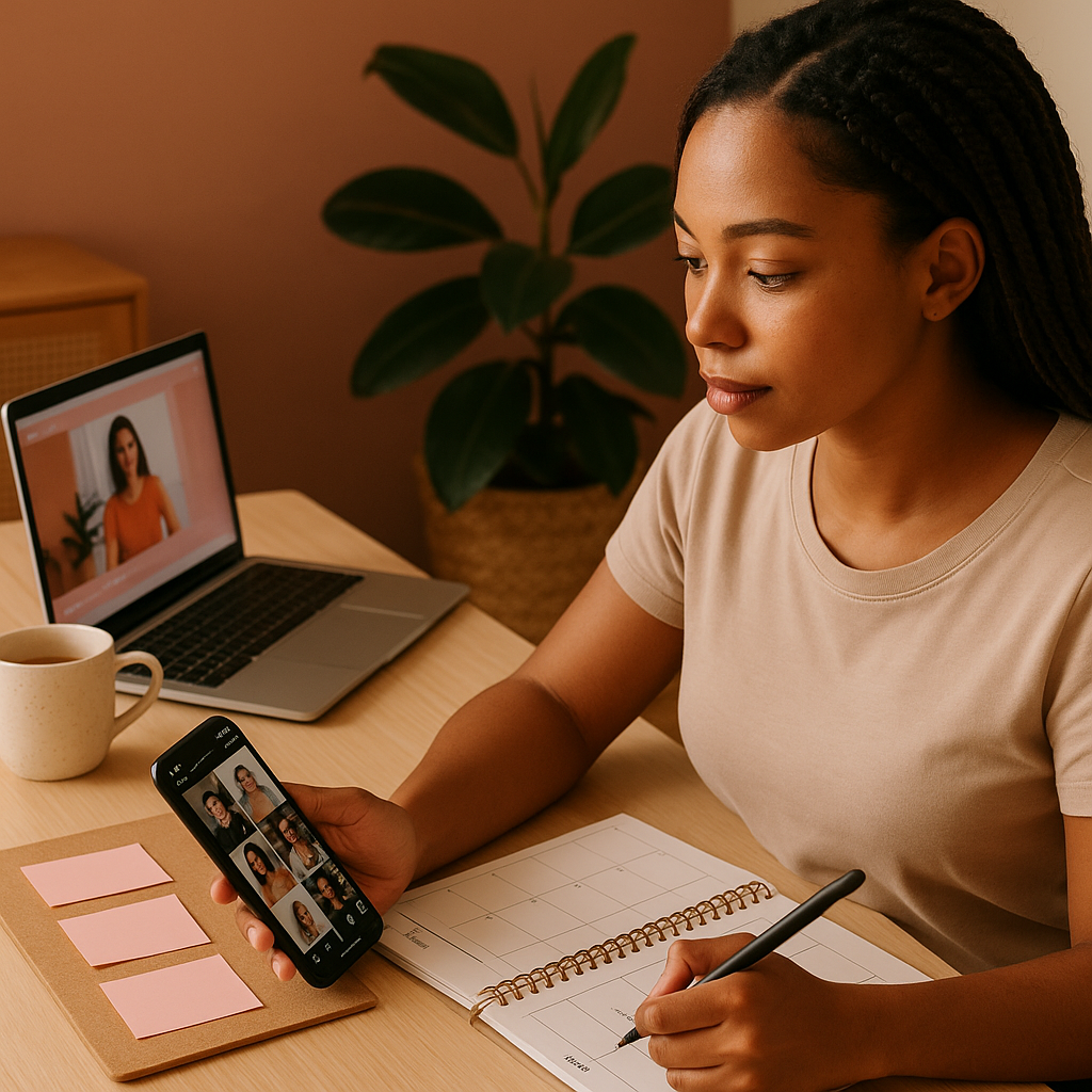 Creator reviewing Instagram analytics and content discovery insights on a mobile device