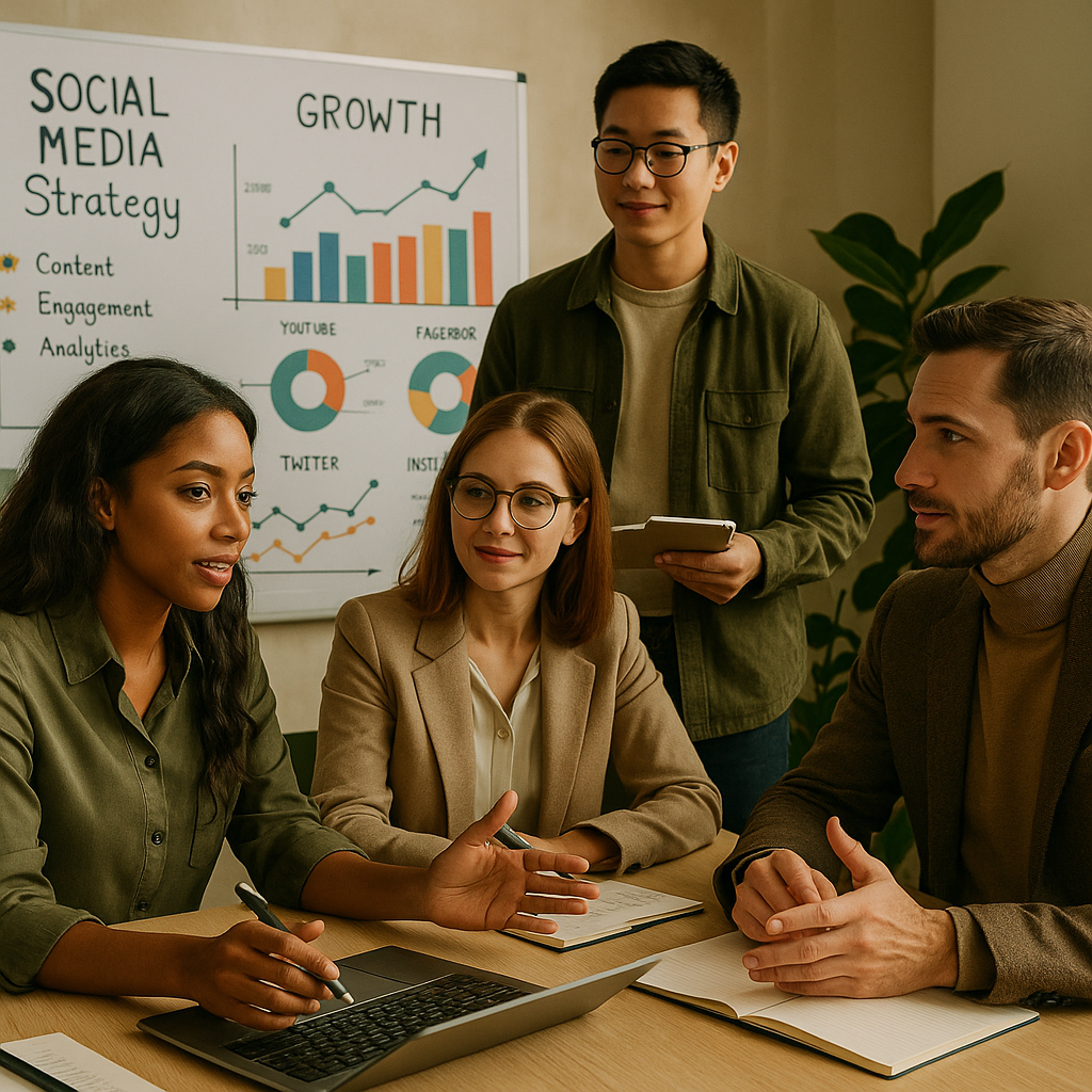 Outils IA pour les réseaux sociaux affichés sur un tableau de bord de planification et d’analyse