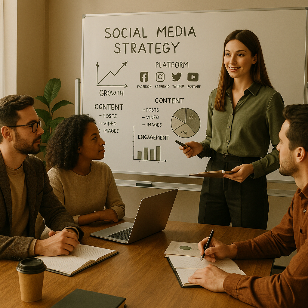 Grupo diverso de millennials usando dispositivos móveis em redes sociais