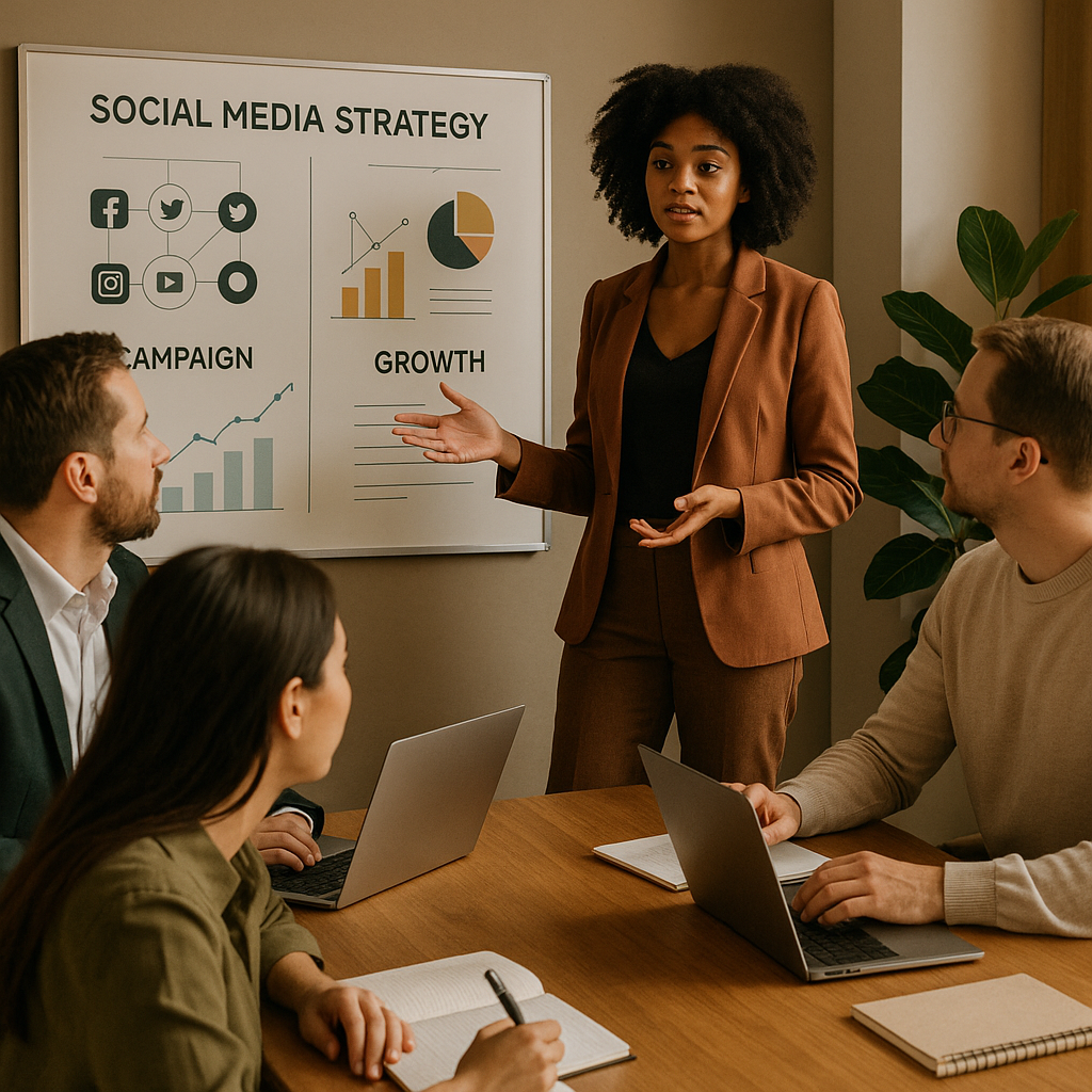 Planejamento de equipe de social media com funções, fluxos de trabalho e orçamento para uma estratégia de marketing em 2026.