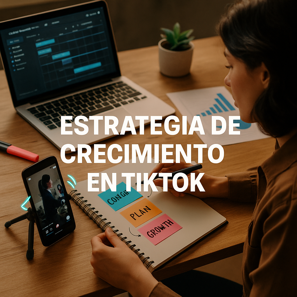 Creador revisando actualizaciones de TikTok y notas de la línea de tiempo para planificar el crecimiento en 2026