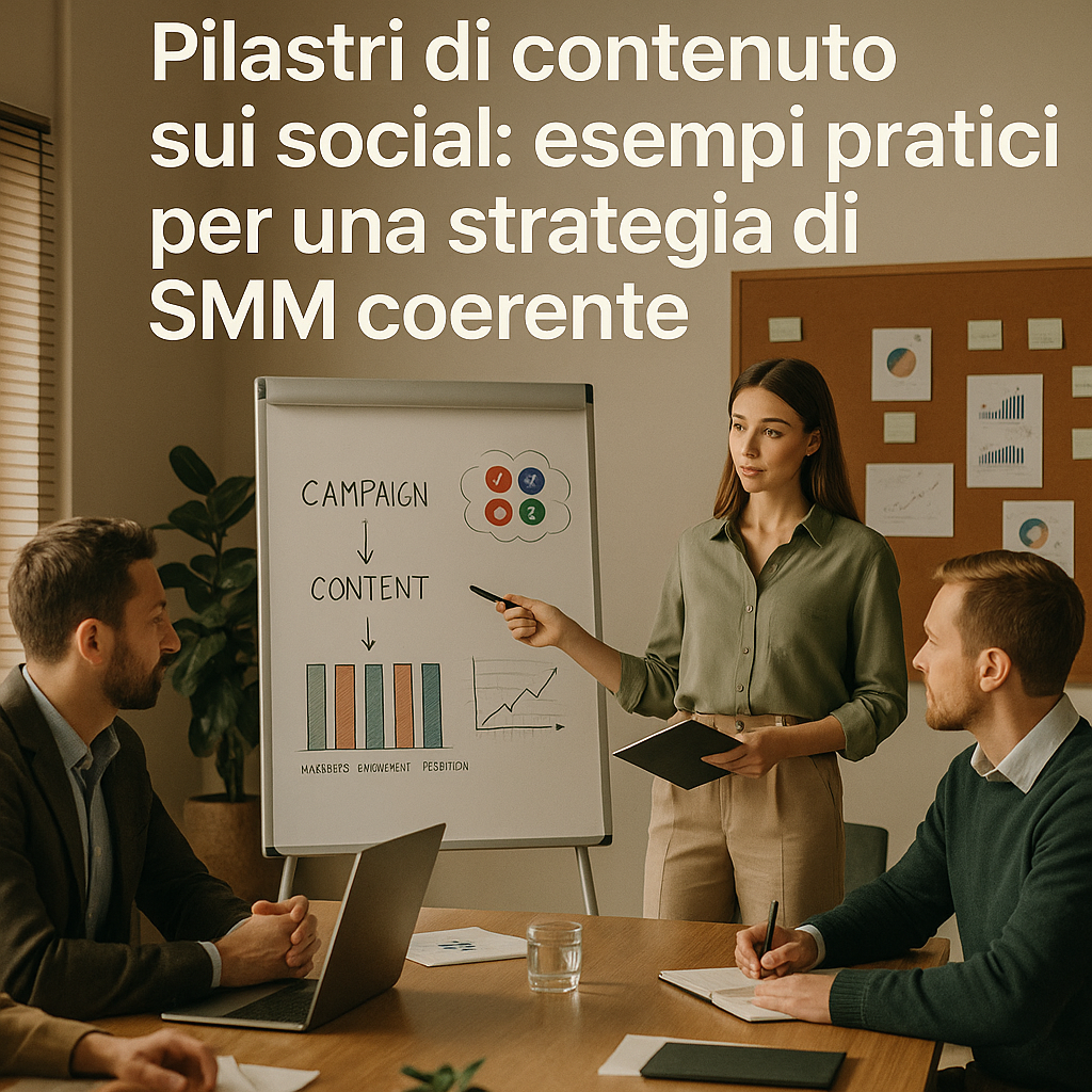 Illustrazione di pilastri che rappresentano temi di contenuto per i social