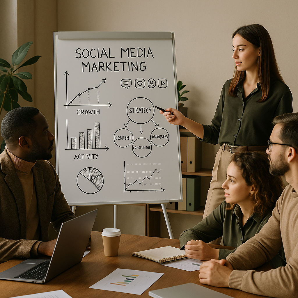 Iconos abstractos que representan análisis y monitoreo de redes sociales