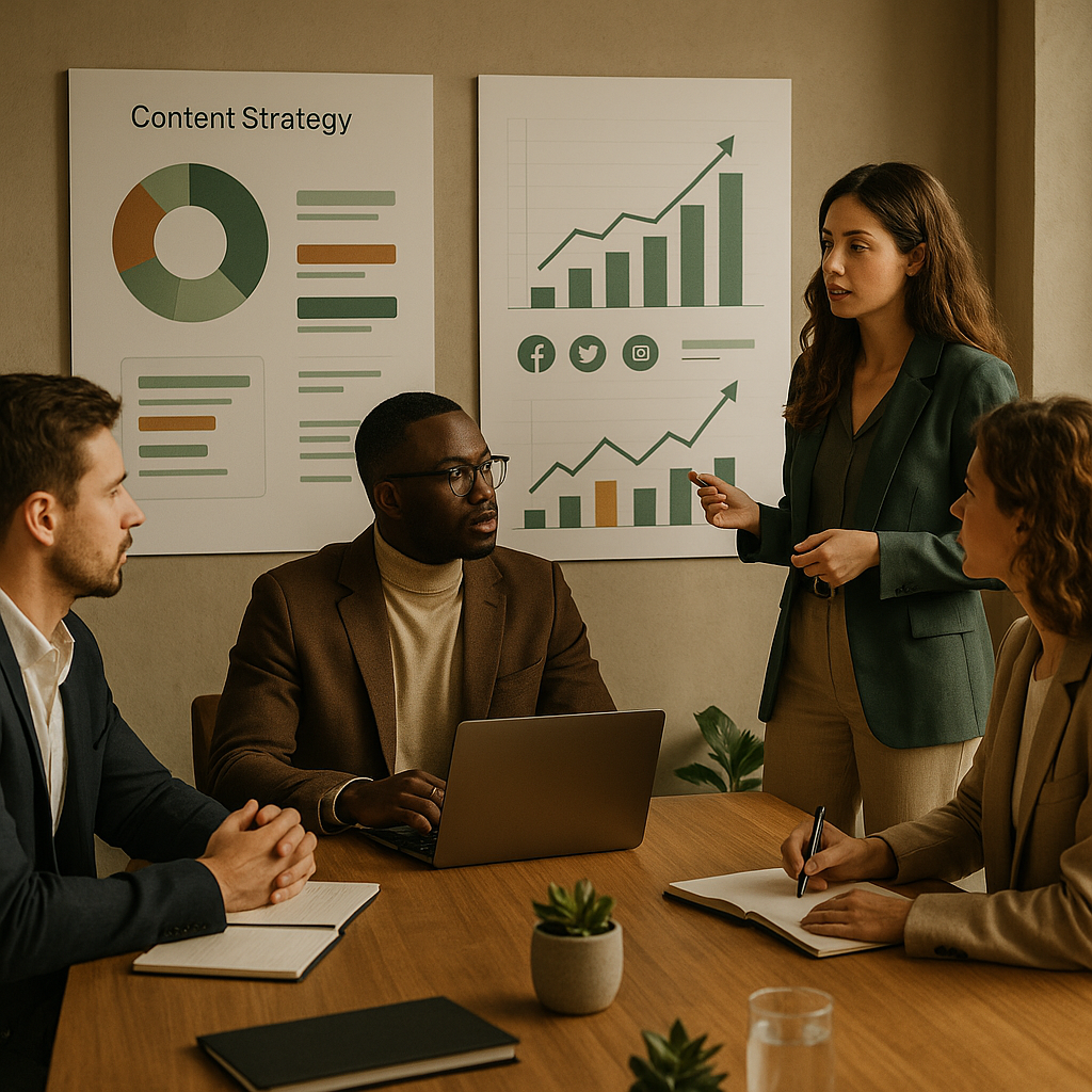 Illustration d’une stratégie marketing réseaux sociaux organisée autour de piliers de contenu