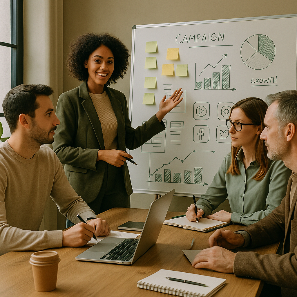 Teamoverzicht met socialmediaro​llen, budgetten en campagne-aantekeningen voor 2026