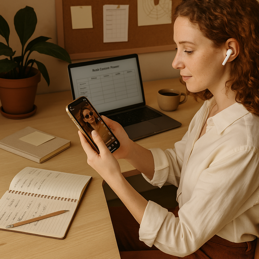 Créateur en train de monter un Reel Instagram avec des idées d’audios tendance sur l’écran d’un téléphone