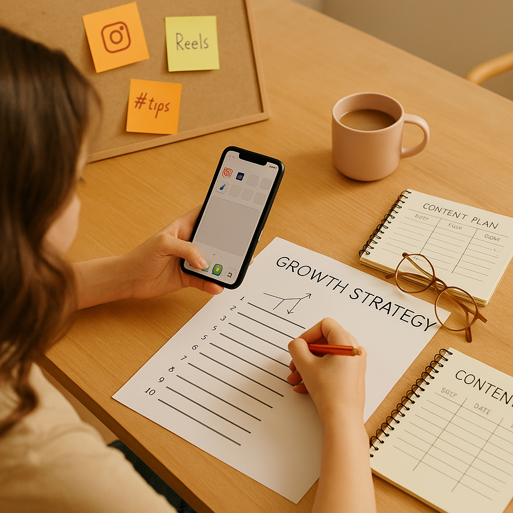 Créateur analysant des idées de monétisation Instagram et des métriques de croissance sur un ordinateur portable
