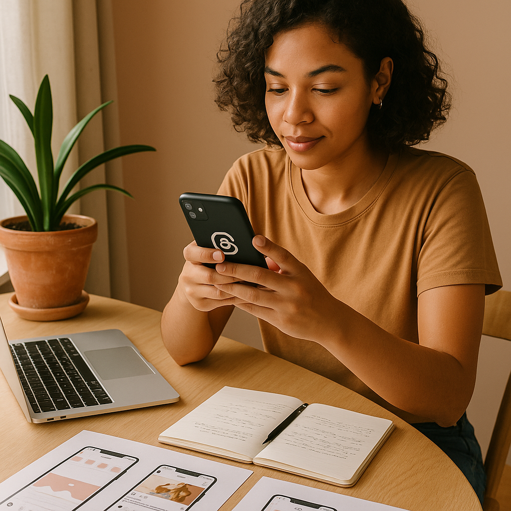 Threads-App-Oberfläche mit Live-Chat-Funktion und Creator-Engagement-Metriken