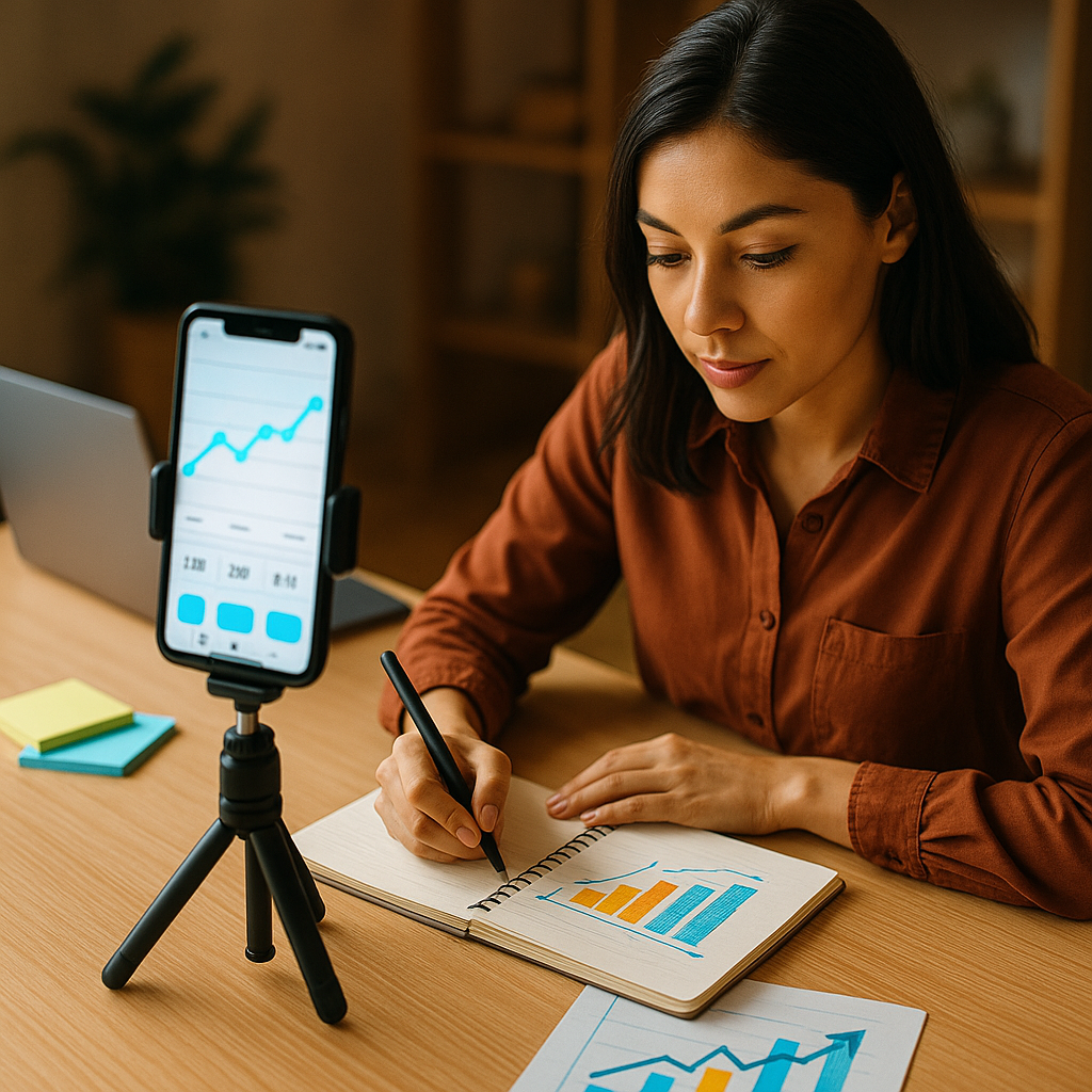 Small business owner reviewing TikTok analytics and content performance on a laptop