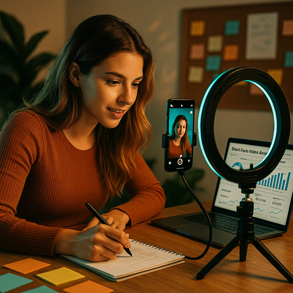 Chef d’entreprise analysant les performances TikTok et les contenus sur un ordinateur portable