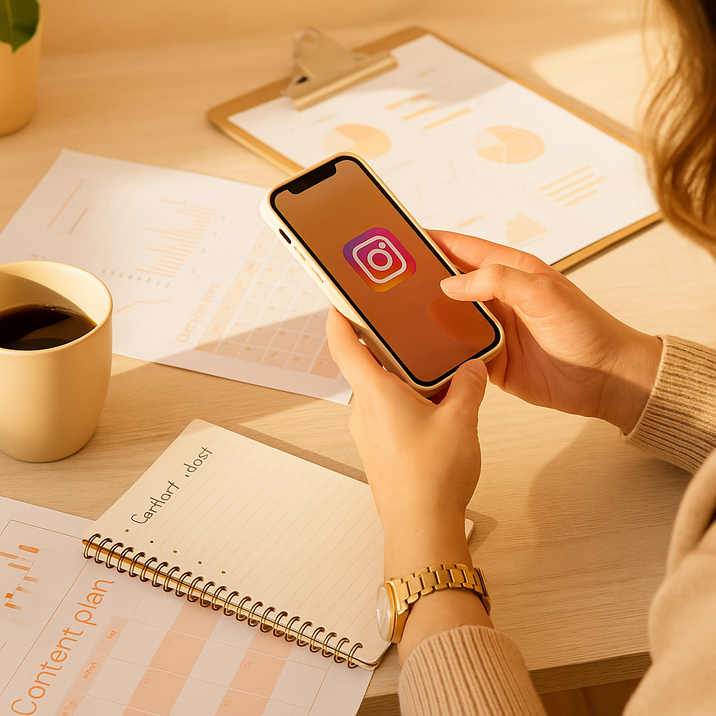 Maker bewerkt een Instagram Reel met trending audio op een telefoonscherm