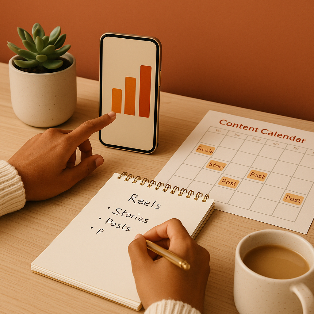 Creator editing an Instagram Reel with trending audio ideas on a phone screen