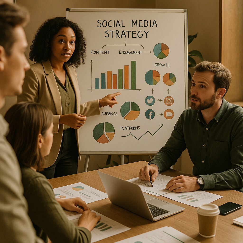 Equipo editorial de redes sociales eligiendo una sola tendencia para sumarse en lugar de perseguir cada momento viral