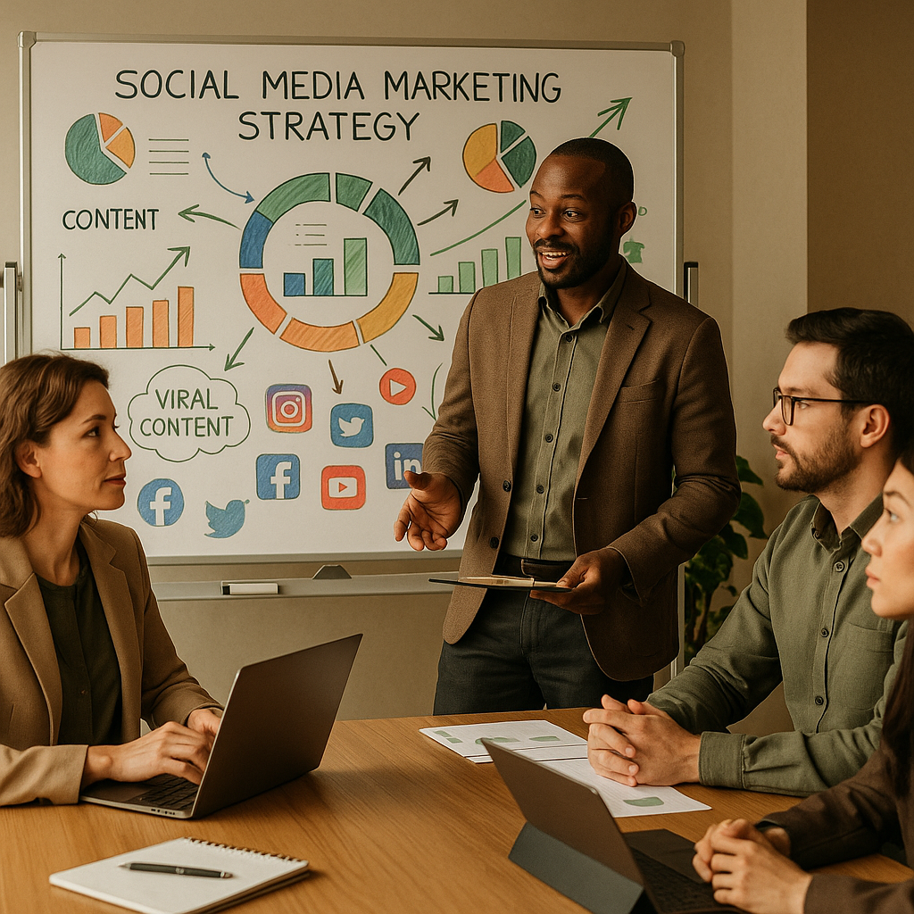 Editorial concept showing a social media marketing team choosing one trend to join instead of chasing every viral moment