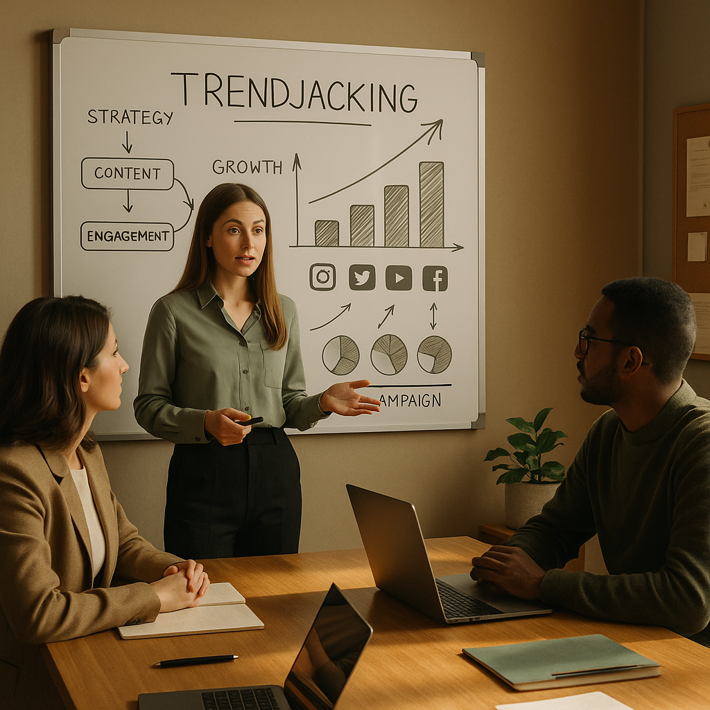 Marketingteam bekijkt socialmediasignalen en campagne-ideeën op een dashboard
