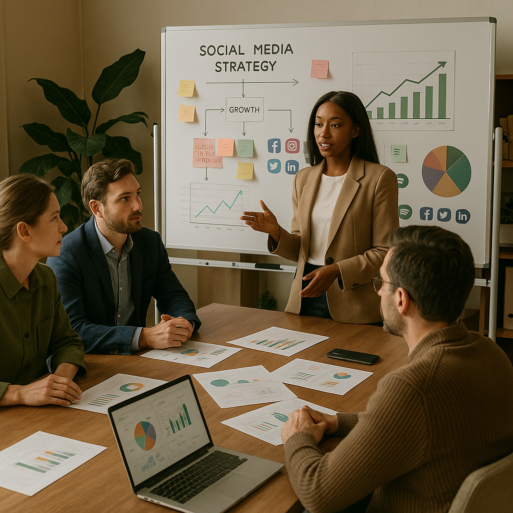 Conceito de workflow de criadores e mídia gerada por IA para uma estratégia de marketing em redes sociais em 2026