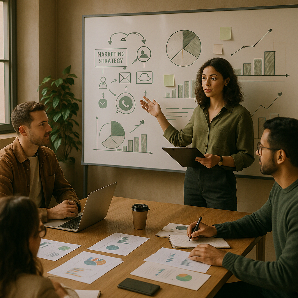 Kleine ondernemer beheert WhatsApp-marketingberichten op een smartphone