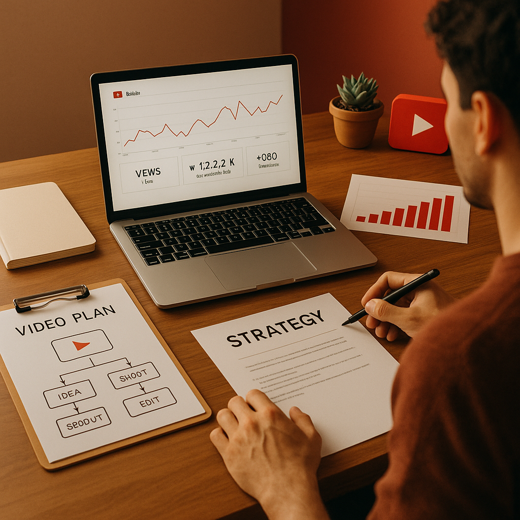 Interfaz móvil de YouTube mostrando controles de Shorts y analíticas de creador sobre un fondo oscuro limpio