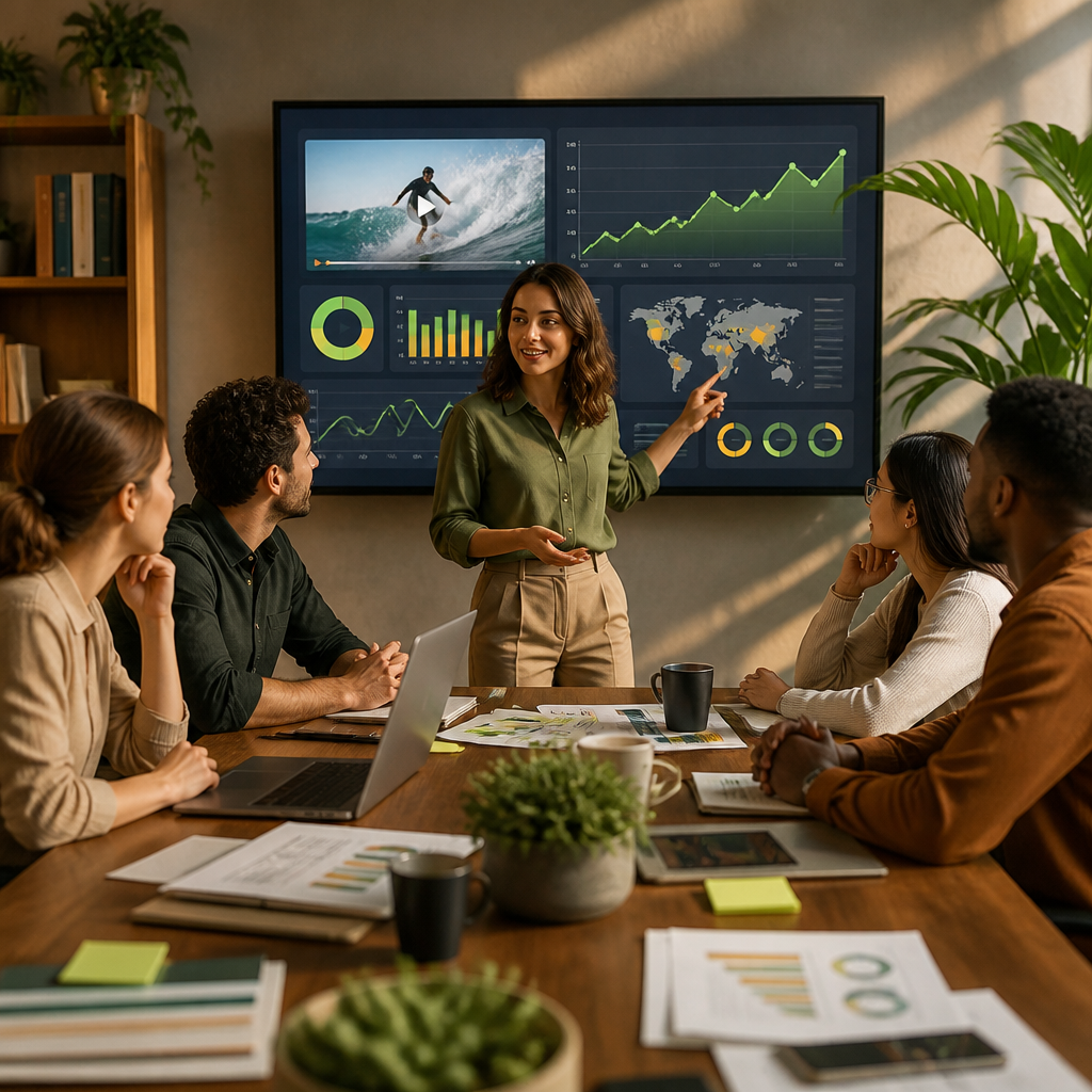 Data dashboard showing social video metrics like views, retention, and engagement