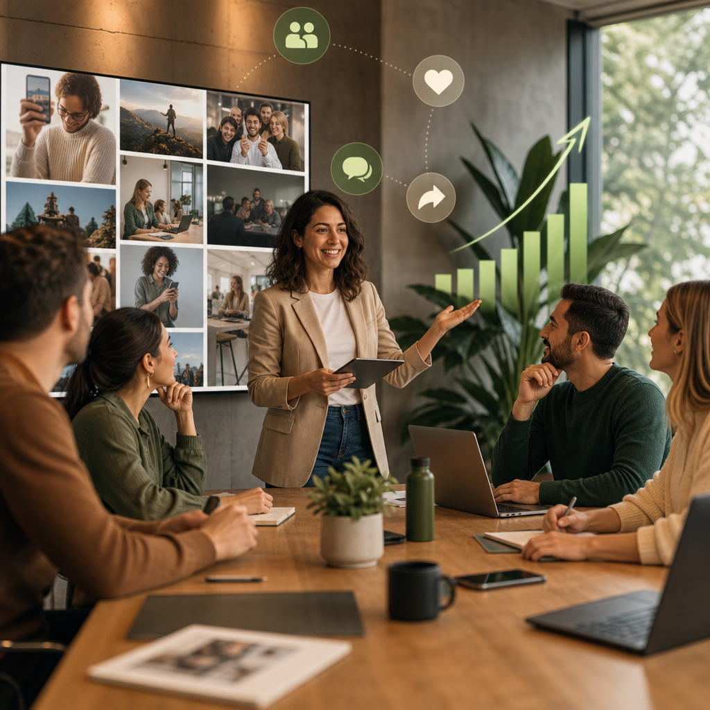 Teammitglieder teilen Unternehmensinhalte auf Social Media im Rahmen eines Employee-Advocacy-Programms
