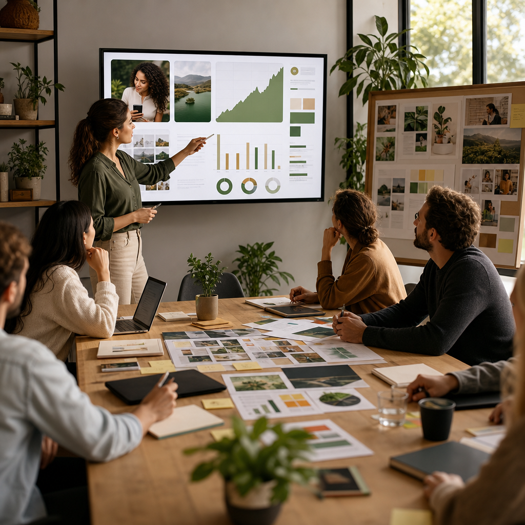 Marketingteam bekijkt analyses van socialmediacampagnes op laptop en tablet