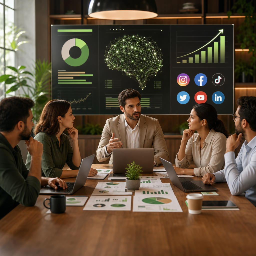 Analyst reviewing competitor social media performance with Claude AI on a dashboard
