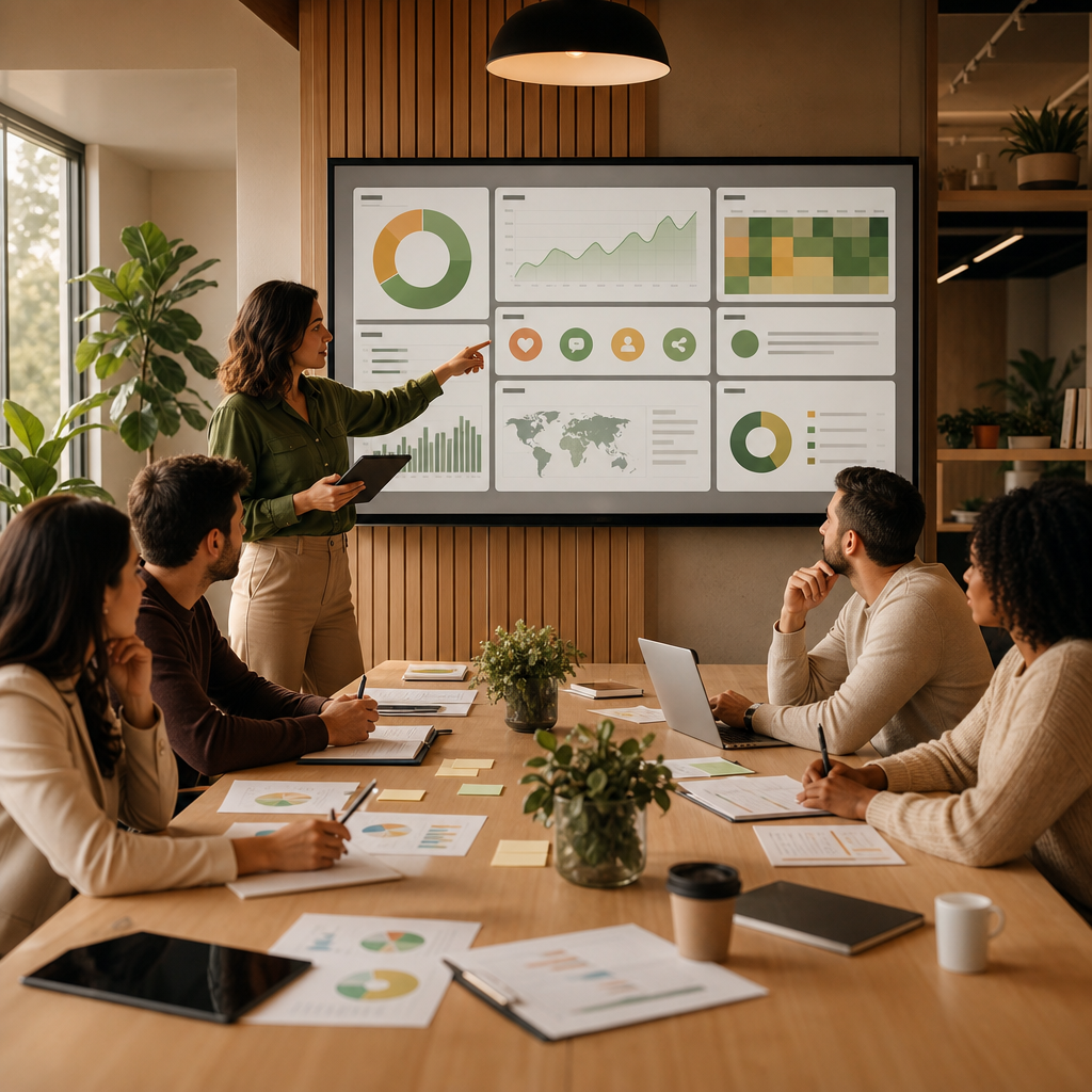 Layout moderno de dashboard de redes sociais com gráficos, KPIs e widgets de relatórios